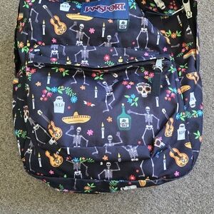 Jansport Black Backpack with Skeleton and Floral Design